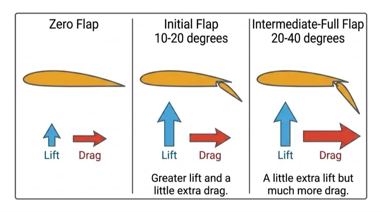 Flap effect -- initial flap adds lift with little drag; more flap adds mostly drag