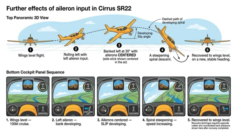 Further aileron effect exercise -- roll leads to slip/yaw/spiral