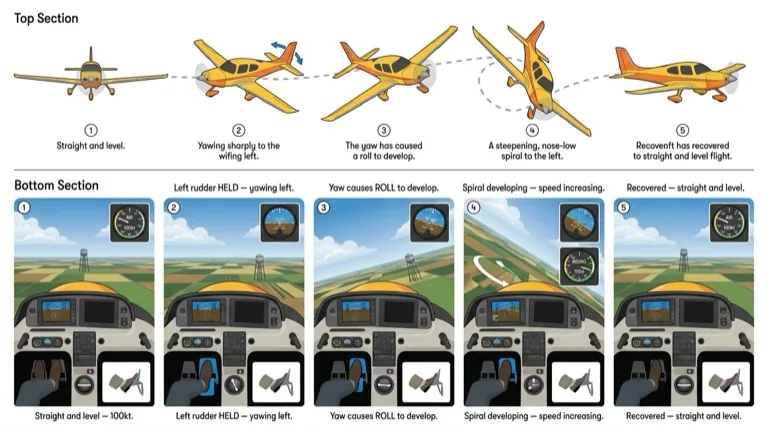 Further rudder effect exercise -- yaw leads to roll/spiral