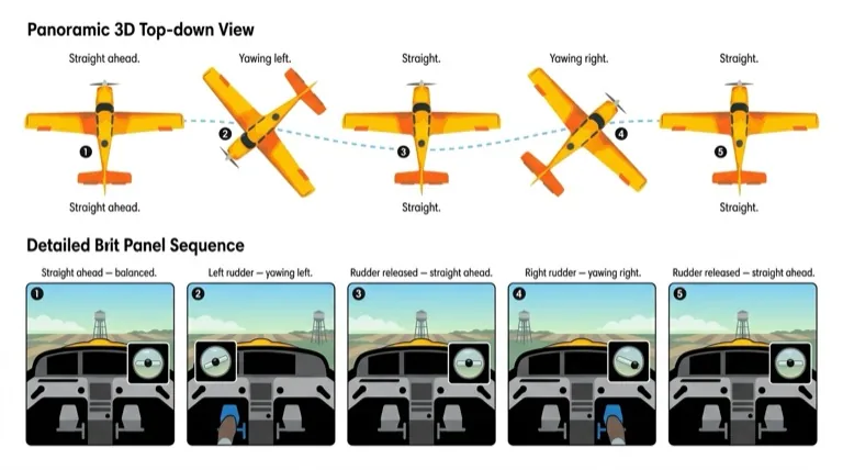 Complete rudder exercise -- 5-step cockpit view sequence