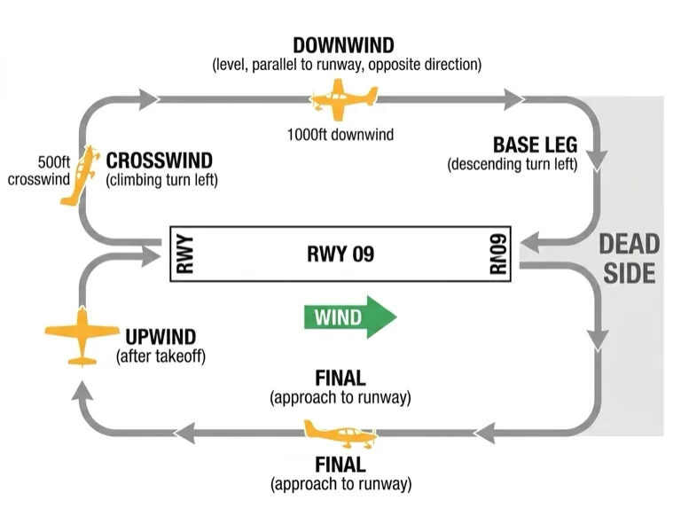 Standard left-hand circuit pattern with all legs labeled