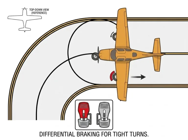 Differential braking for tight turns during taxi