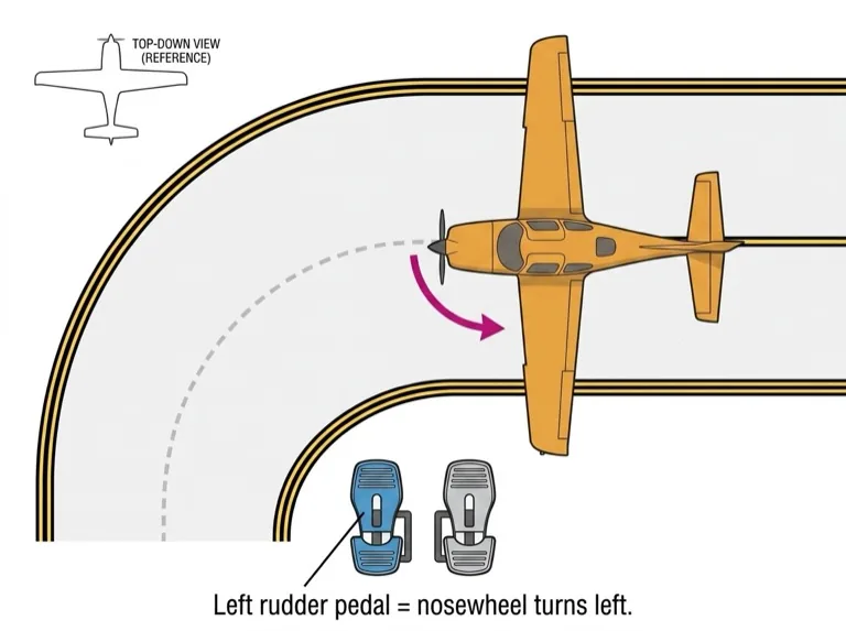 Nosewheel steering via rudder pedals