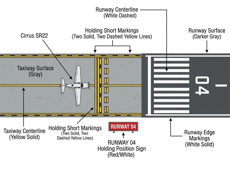 Hold short lines and runway boundary markings