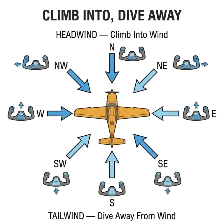 Complete compass rose showing all wind directions and control positions