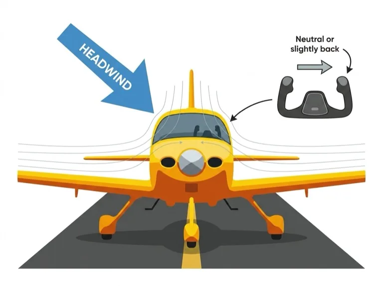 Control column position taxiing into a headwind