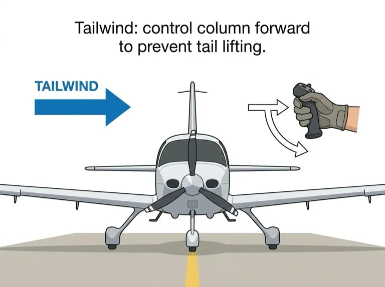 Control column position taxiing with a tailwind
