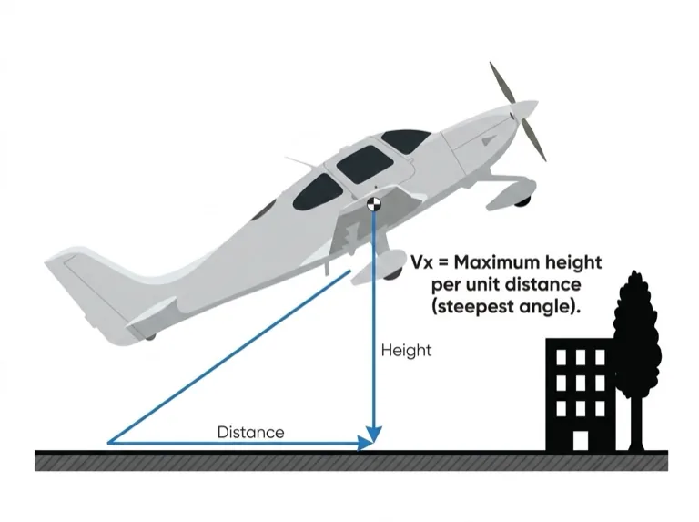 Vx gives maximum height gain over horizontal distance