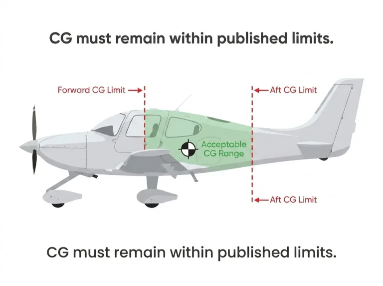 CG must remain within forward and aft limits