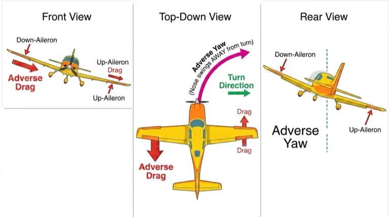 Adverse yaw from aileron drag differential