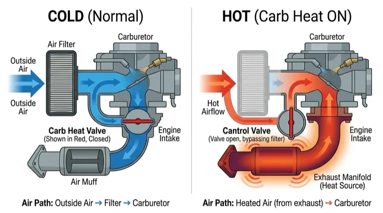 Carb heat routes hot air to melt/prevent ice