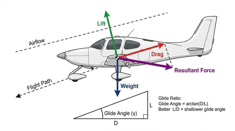 Glide angle determined by L/D ratio