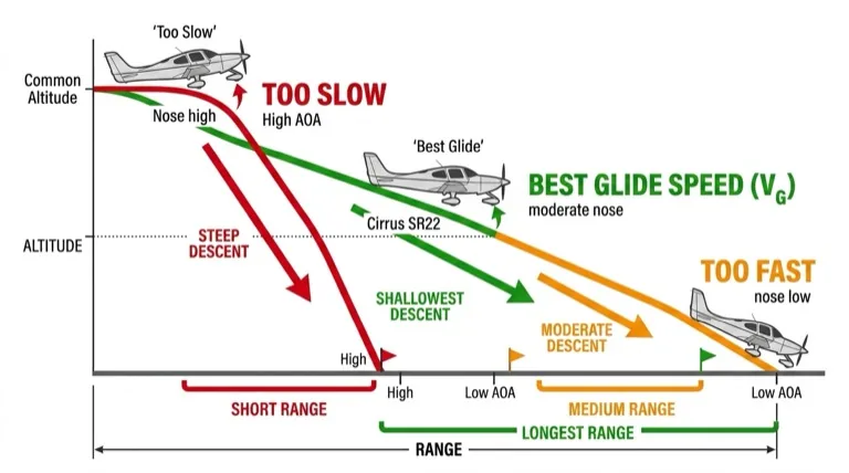 Only the recommended glide speed achieves maximum range