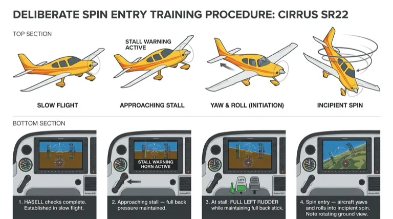 Deliberate spin entry procedure for training
