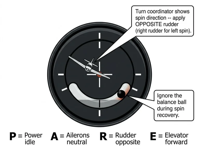 Turn coordinator confirms spin direction